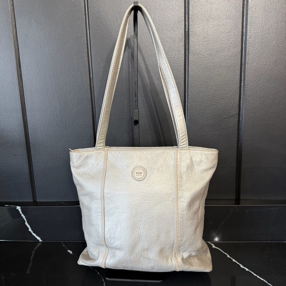 The Sak Original Metallic Leather Tote Shoulder Bag Silver - Picture 2 of 10